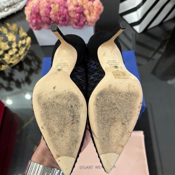 Stuart Weitzman Womens Tasha Pumps Heels Black Dash Mesh - Picture 10 of 10